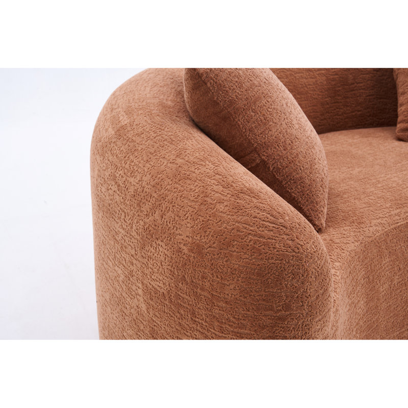 Canapé modulaire en chenille double profondeur, couleur corail, sans assemblage, L 66,9 po, espace pour petits appartements, deux coussins décoratifs, coussins en mousse haute, siège mi-moelleux, dossier coussiné, accoudoirs évasés, conception américaine décontractée