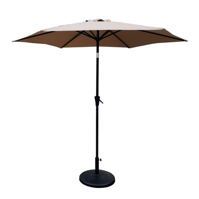 Parasol d'extérieur en aluminium 8,8 pieds, parasol de marché, parasol de marché avec base ronde en résine de 42 livres, inclinaison à bouton-poussoir et manivelle