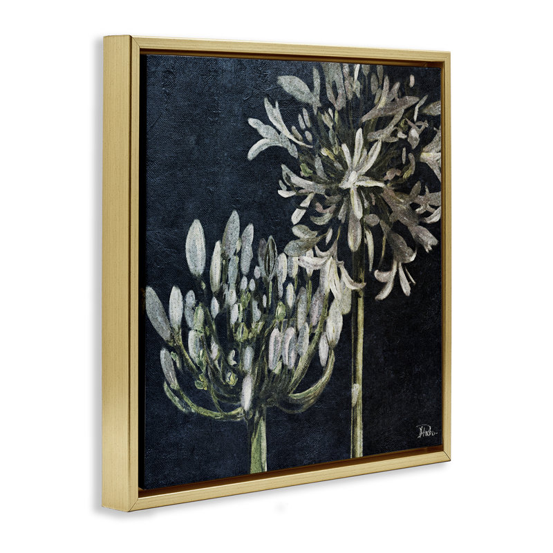 "Blooming White Herbs", art mural sur toile flottante par Patricia Pinto, Cadre flottant métallique doré, H 18 po x l 18 po