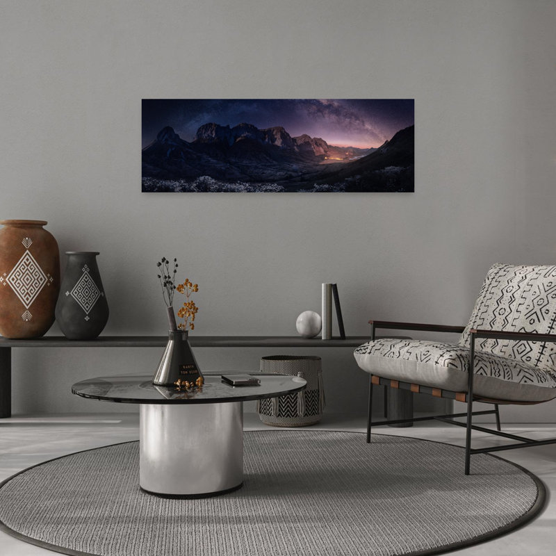 Milky Way Mountain Night 1 Piece Wrapped Canvas Panoramic Wall Art, 30.48 cm H x 91.44 cm W