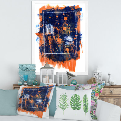 Abstrait orange et bleu marine - Peinture sur toile