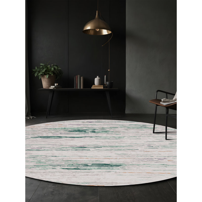 Machine Washable Gray Area Rug, Round 5'