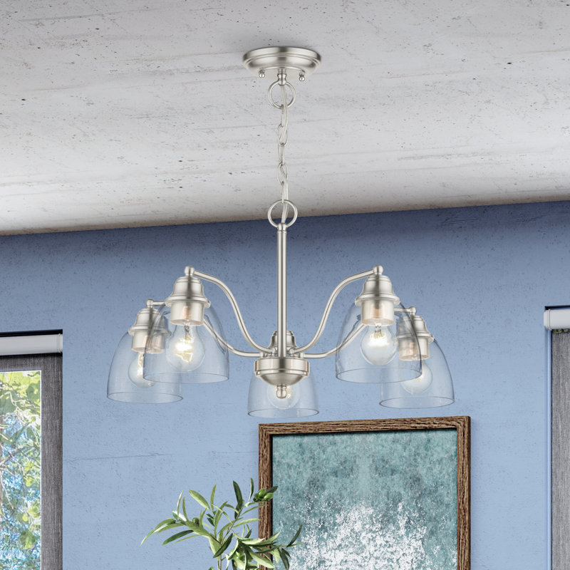 Lustre unique classique / traditionnel à 5 lumières Bargas, Nickel brossé