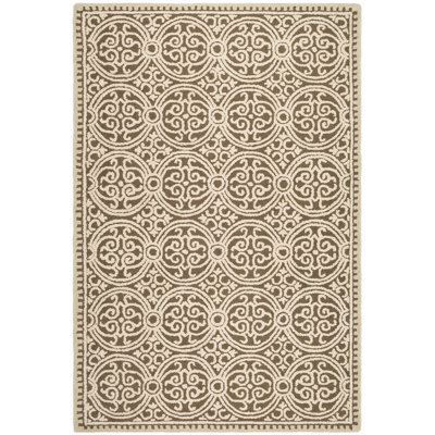 Tapis unique en laine touffeté fabriqué à la main à motif géométrique brun clair Sadik