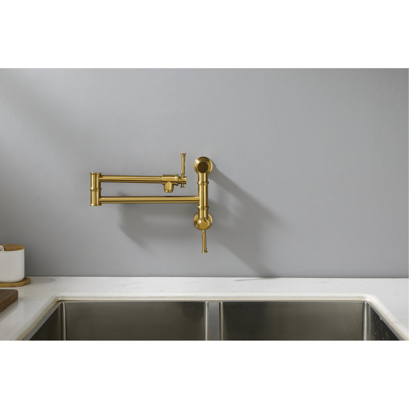 Brass Pot Filler Faucet - Wall Mount, Gold, Corrosion Coating, Smooth Flow Modern Brass, Drip, Easy To Operate
