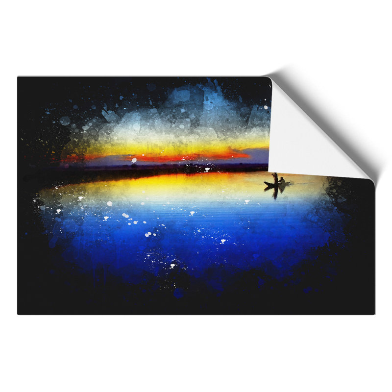 Boat Under the Sunset Paint Splash - Frameless Print, 59cm H x 84cm W x 0.1cm D