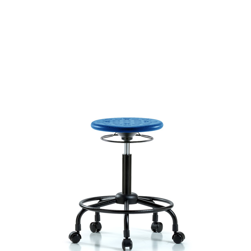 Huron Adjustable Height Ergonomic Lab Stool Footring, Blue, Casters
