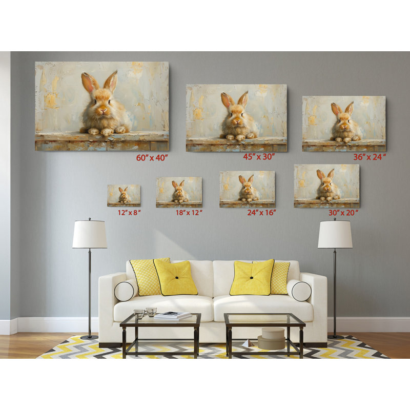 Reproduction de peinture mignonne de lapin sur toile, reproduction d'art sur toile, H 40 po x l 60 po