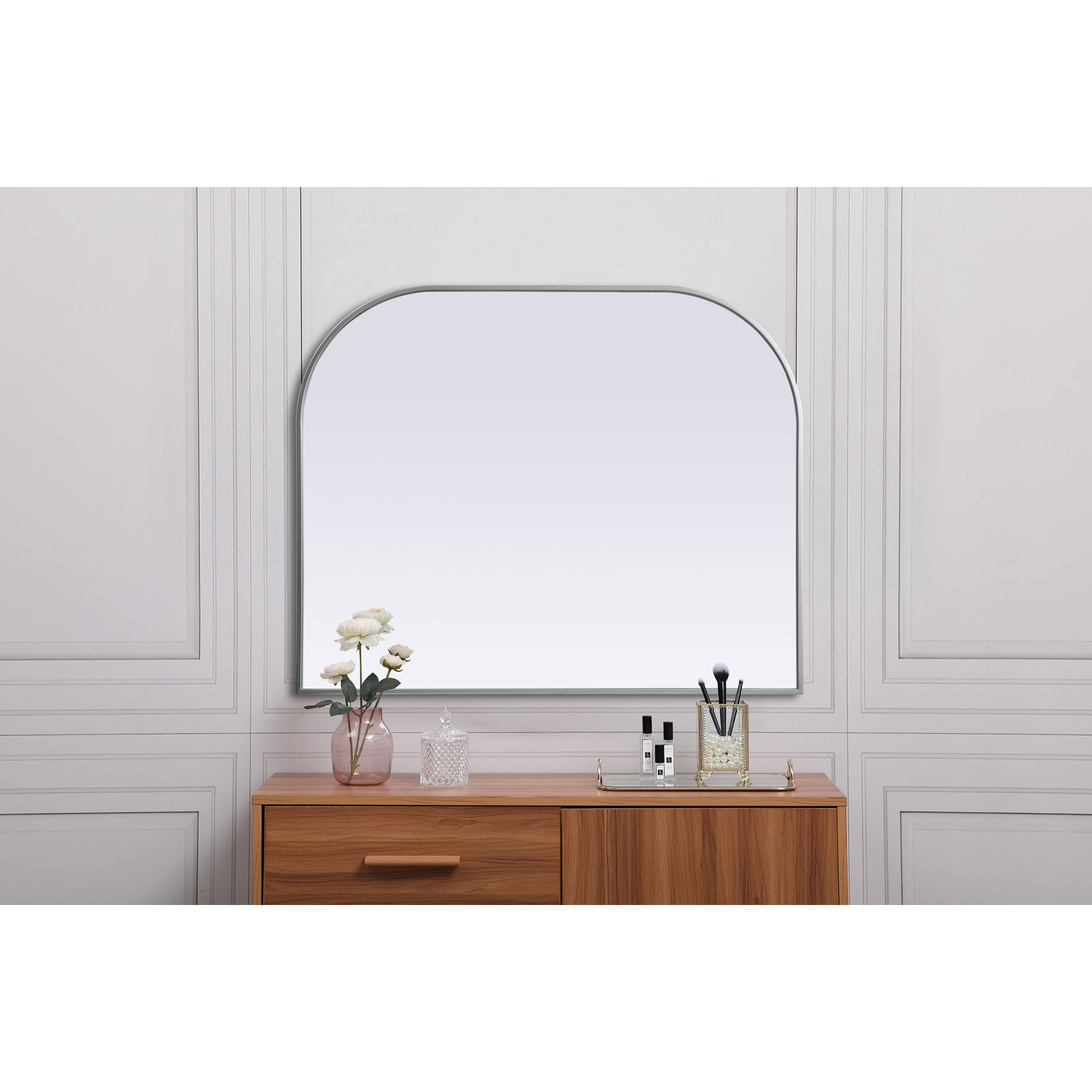 Sabine Metal Wide Arch Wall Mirror, Silver, 34" x 42"