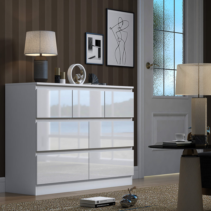 Warren 7 Drawer Merchant Chest Of Drawers: 4 + 3 Configuration. Scratch Resistant. Handleless Design. 14cm Deep Drawers