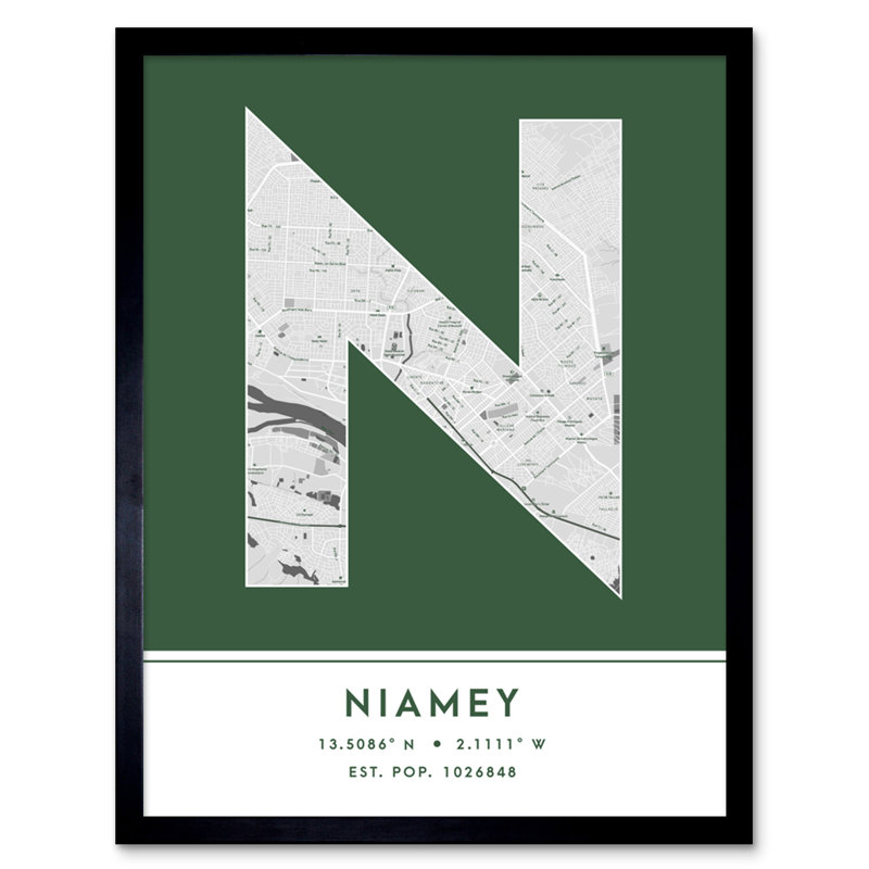 Niamey City Map Niamey Green by Wee Blue Coo - Single Picture Frame Typography