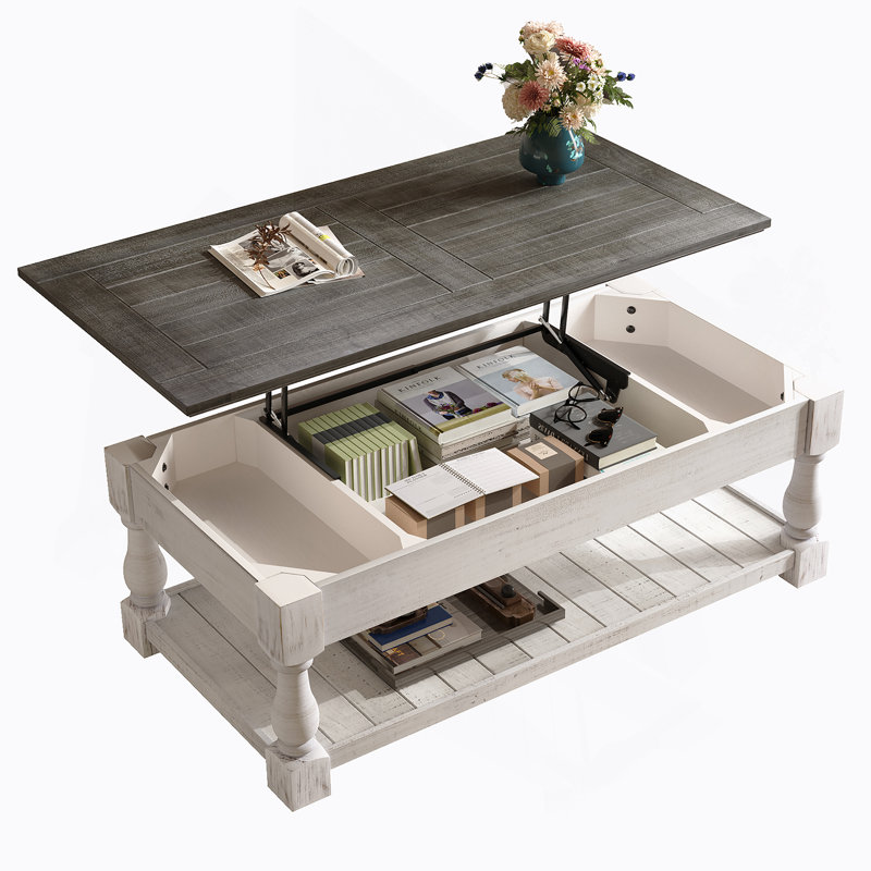 Table basse avec plateau fixe Farmhouse, Gris antique, Blanc antique