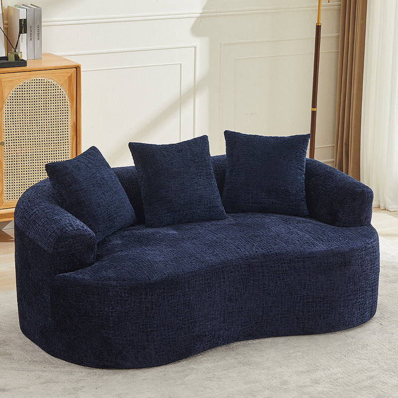 Causeuse incurvée, petit canapé en chenille avec 3 coussins, canapé profond pour appartement, salon, aucun assemblage requis