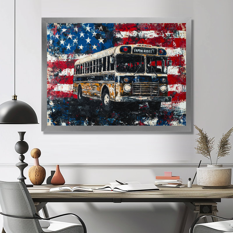 Labibah - Patriotiste américain, art mural, H 16 po x l 32 po, Picture Framed, Argent argent