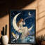 Art mural noir inspiré de la lune, femme encadrée, décorations célestes bohémiennes mystiques-762479625