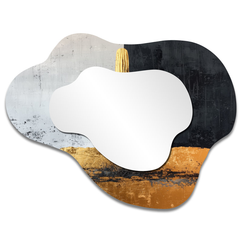 Cactus Abstract Shapes Pure Form I - Floral Cactus Irregular Asymmetrical Mirror, Traditional Wall Mirror, Printed on Metal