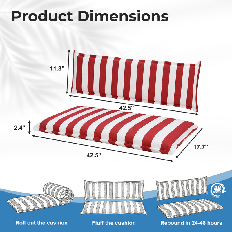  Ensemble de coussins d'extérieur avec dossier pour balancelle et banc, L 42,5 po x P 17,7 po, Rouge