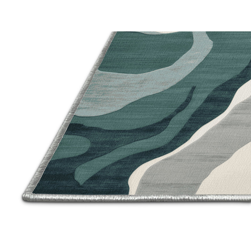 Tapis vert aquarelle lavable à la machine, Rectangulaire 8 pi x 10 pi