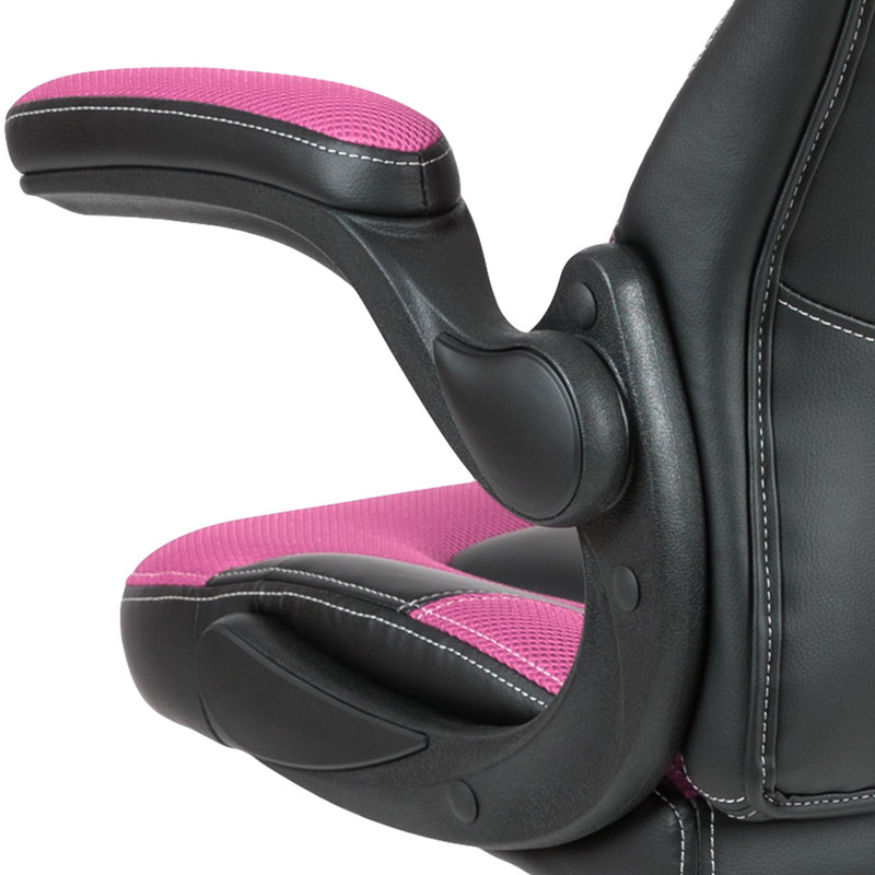 Ergonomic Adjustable Swivel Computer Gaming Chair with Flip-up Arms, Pink/Black