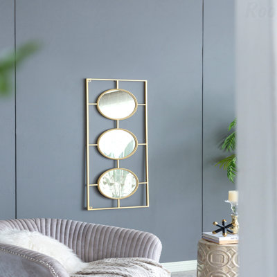 3-Piece Gold Rectangular Frame Wall Accent Mirror Set - Home Wall Decor