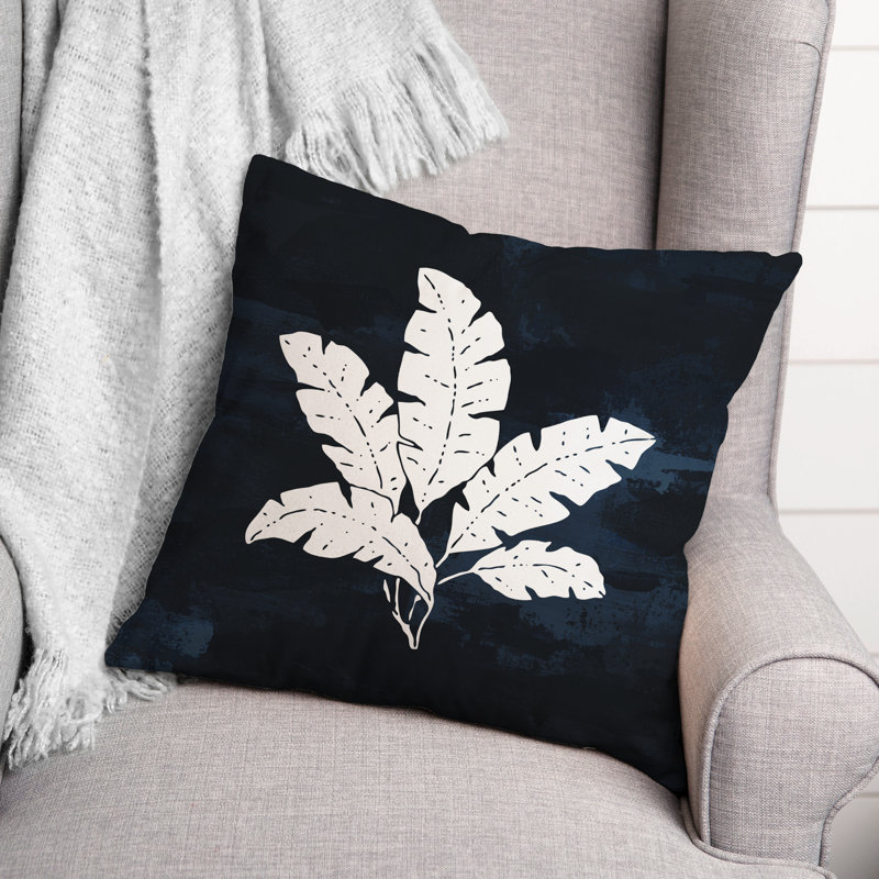 Floral Outdoor Reversible Throw Pillow, Navy