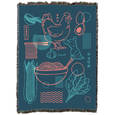 Pure Country Weavers How To Do Ramen Recipe Japanese Design Minimalist Blue XL Tapestry Throw Woven from Cotton
