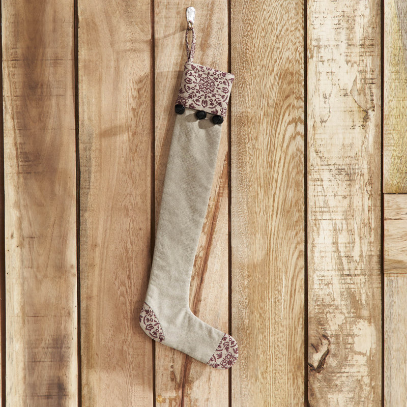 Burgundy and Tan Cotton Jacquard Christmas Stocking 7x19
