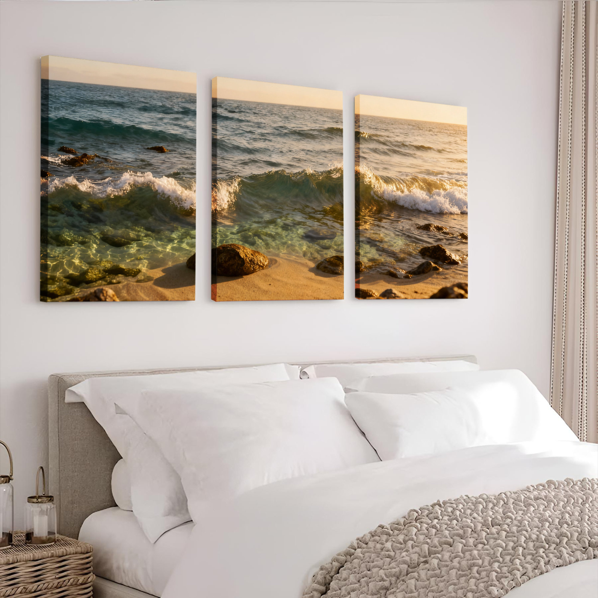 Winston Porter Ocean Waves Sunset Beach Scene Canvas Wrapped Wall Art ...