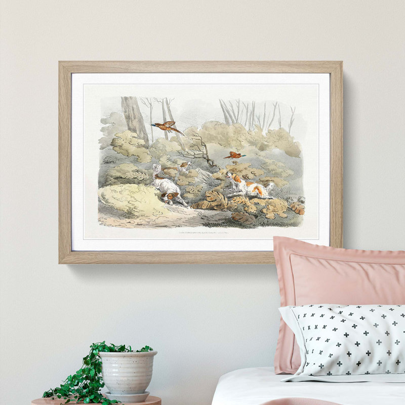 Dogs Chasing Pheasants by Henry Alken - Picture Frame Painting Print, Oak Framed, 36cm H x 48cm W x 2cm D