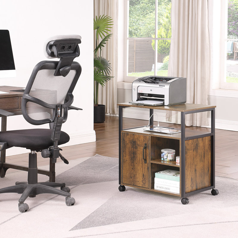 Classeur pour le bureau à domicile avec charge, organisation de format A4 et lettre, cadres latéraux en métal robuste, installation sans effort, classeur à finition brun noir rustique avec bureau de charge intégré,