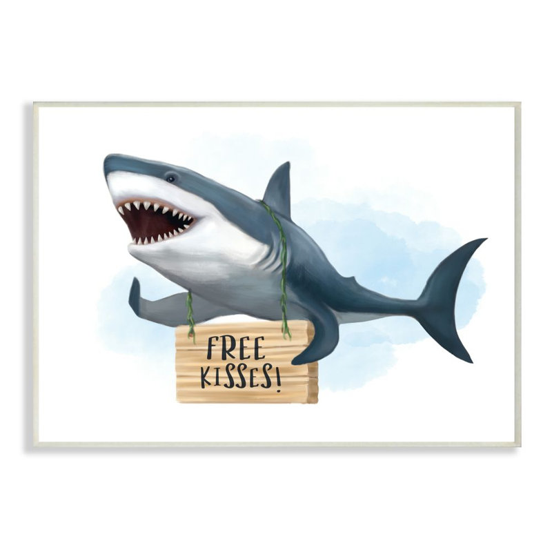 Impression d’art graphique, "Nautical Shark Free Kisses", H 16 po x l 20 po x 1,5 po, Estampe numérique Farmhouse