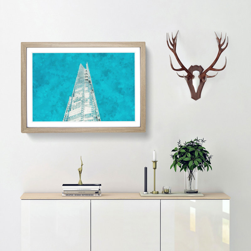 The Shard in London England - Picture Frame Painting Print, 45cm H x 63cm W x 2cm D, Oak Framed