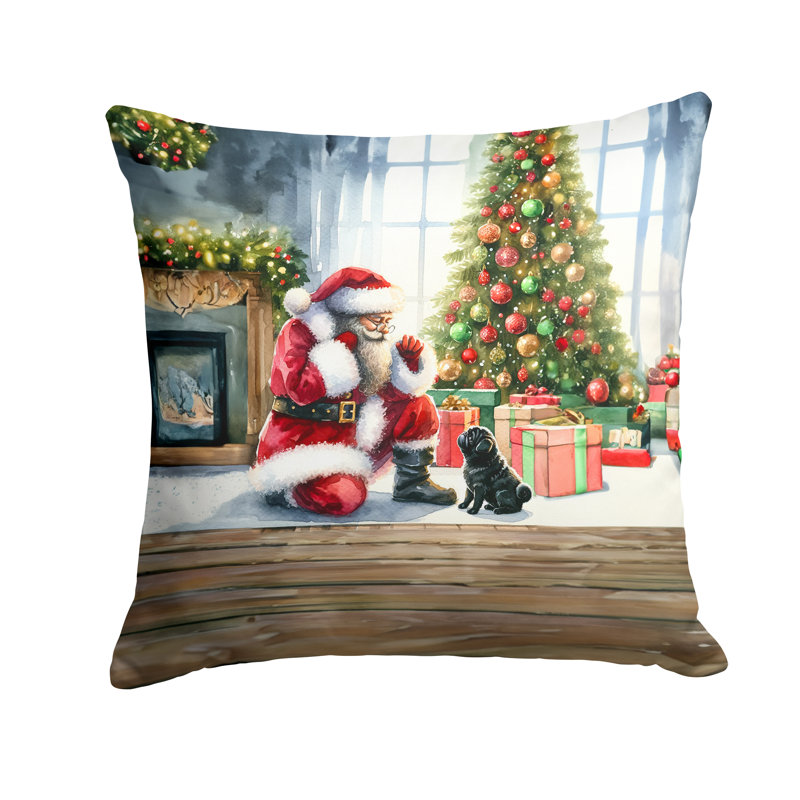 Coussin Black Pug and Santa Claus, H 14 po x l 14 po