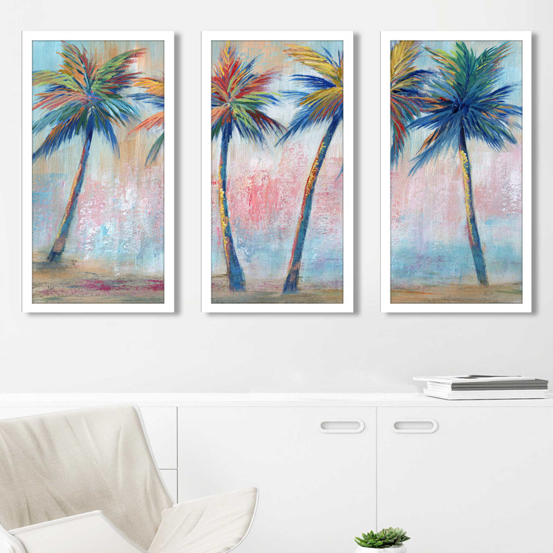 «Color Pop Palms» par Nan - reproduction de 3 pièces sur acrylique dans un cadre blanc, L 40,5 po x H 25,5 po x P 1 po