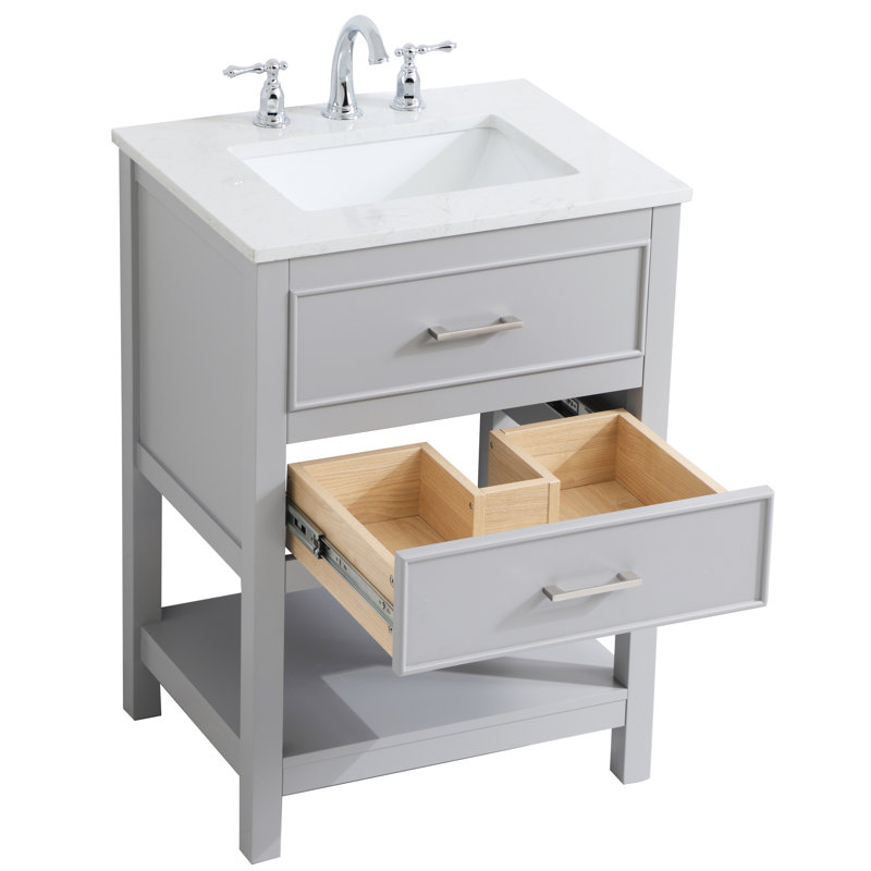 Sinclaire 24'' Single Bathroom Vanity with Engineered Marble Top, Gray