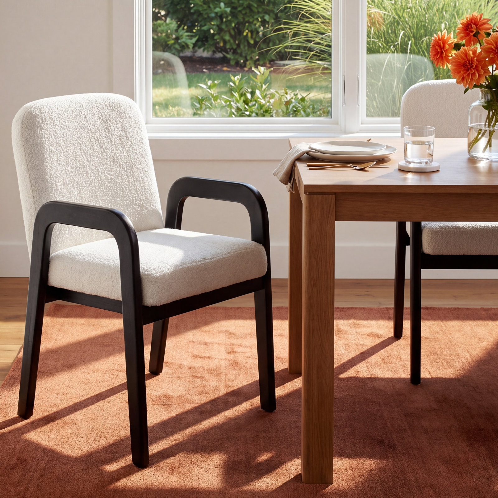 Elara Dining Armchair, Ivory, Black
