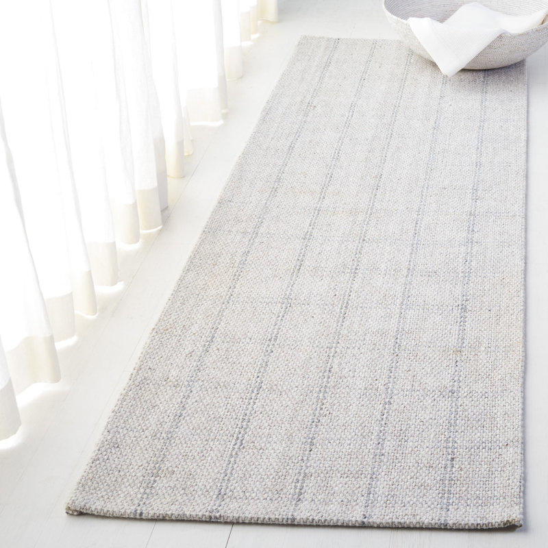 Tamworth Lauren Ralph Lauren Hand Woven Viscose/Wool Plaid Rug in Silver, Runner 2'6" x 10'