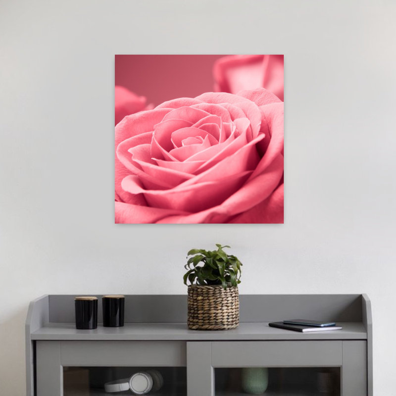 Art floral contemporain abstrait rose, H 18 po x l 18 po