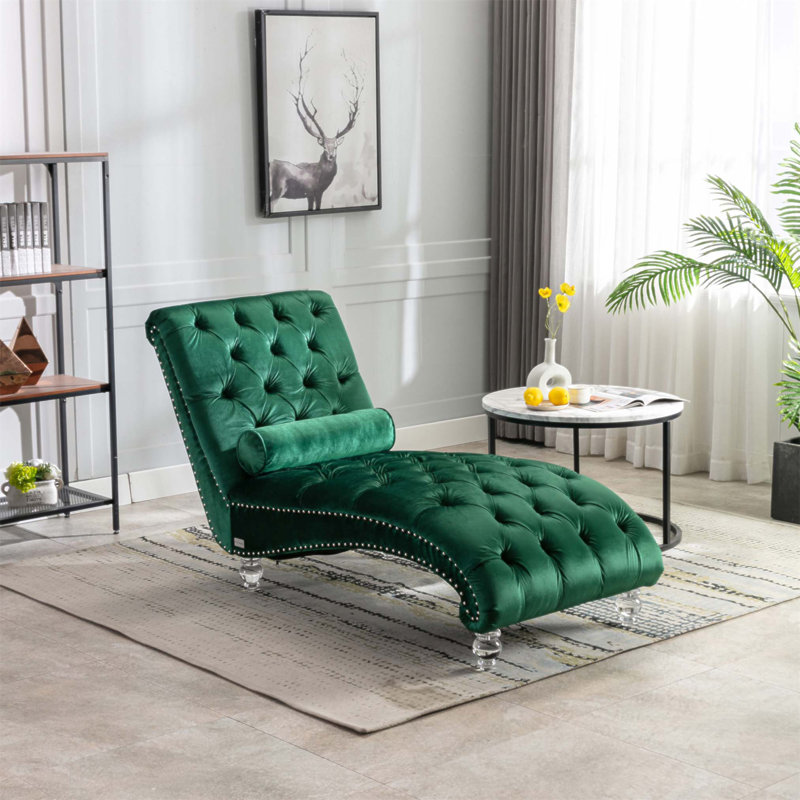 Chaise longue rembourrée Daria, Velours émeraude