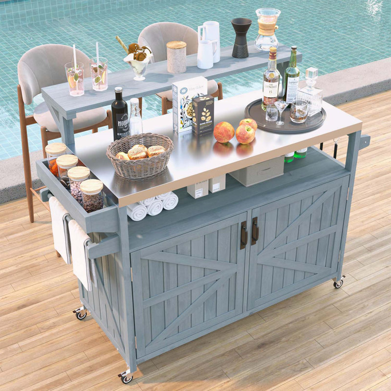 Îlot de cuisine extérieur avec plusieurs fonctionnalités pour une expérience de cuisson ultime, Bleu gris
