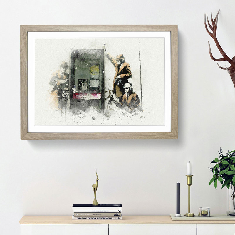 GCHQ Government Spies by Banksy - Picture Frame Painting Print, 27cm H x 36cm W x 2cm D, Oak Framed
