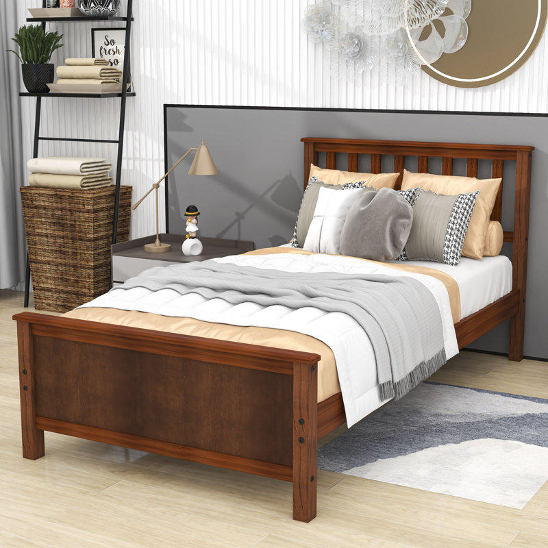 Crescen Twin Size, Platform Bed with Headboard, Footboard, Walnut