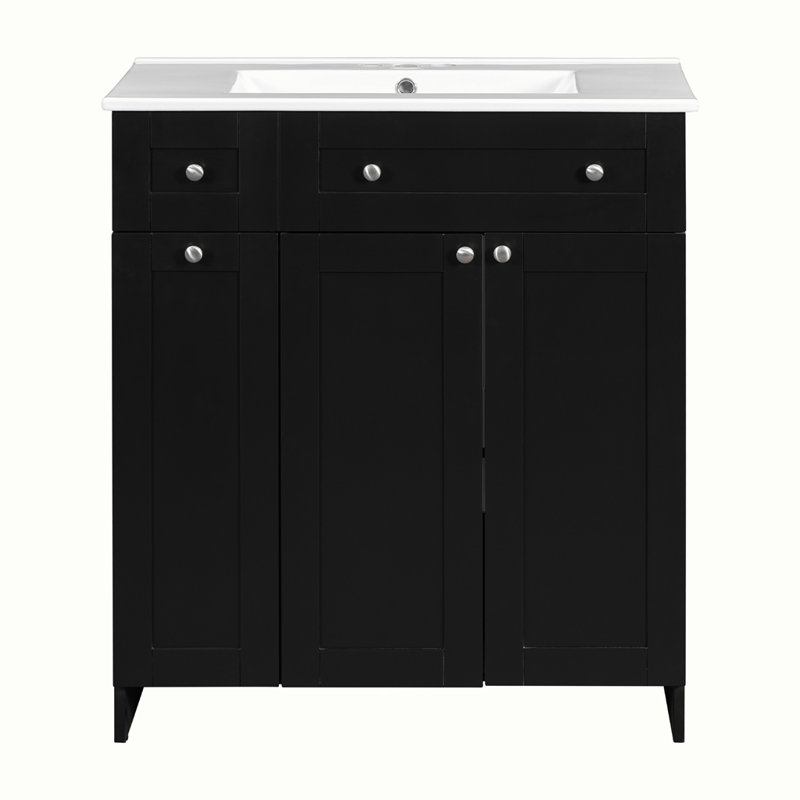 Ensemble de meuble-lavabo avec lavabo en céramique, Noir, noir, noir, noir