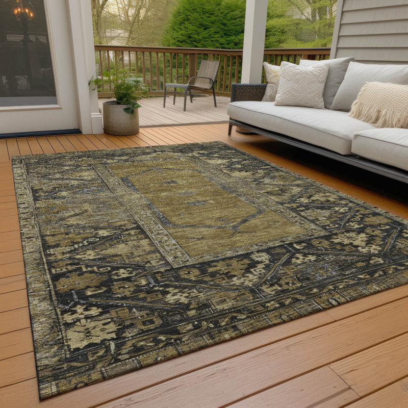 Machine Washable Indoor/Outdoor Xhevrie Brown Rug, Rectangle 9' x 12'