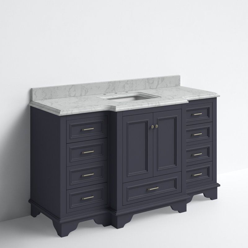 Ensemble de meuble-lavabo simple 60 po Loughlam, Marbre de Carrare, Gris marine