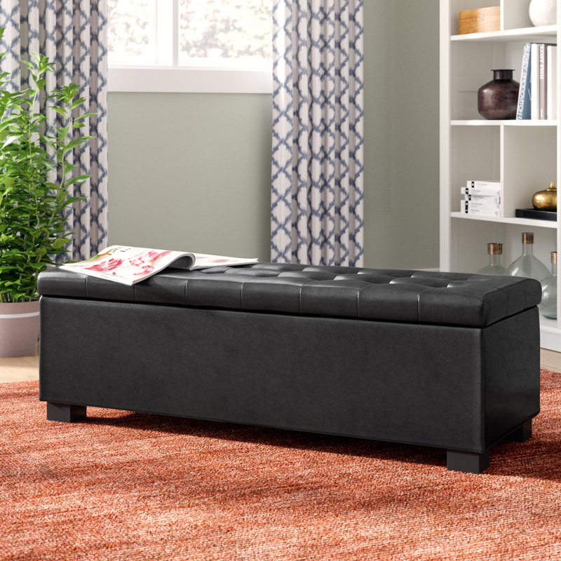 Mesina Faux Leather Ottoman, Black Faux Leather