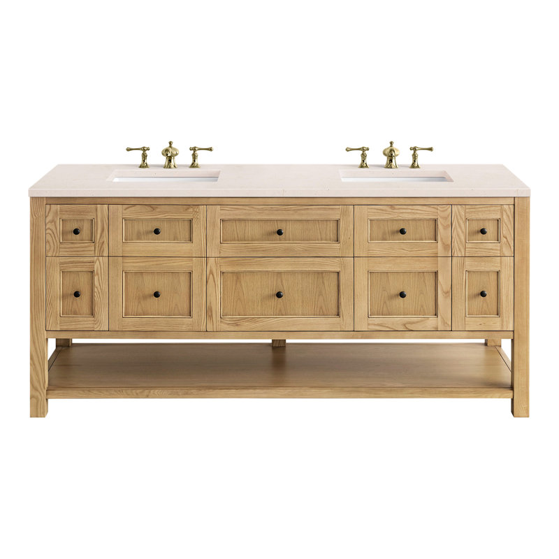 Breckenridge 72'' W Double Vanity, Light Natural Oak, Carrara White, 8" Widespread