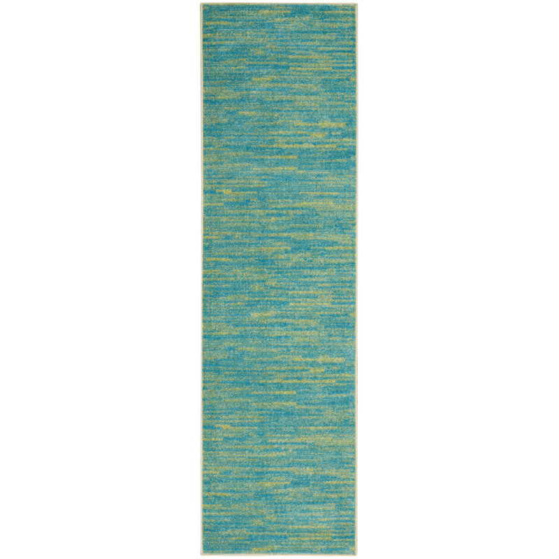 Tapis intérieur / extérieur bleu / vert Mullican Sandy, Tapis de couloir 2 pi 2 po x 14 pi