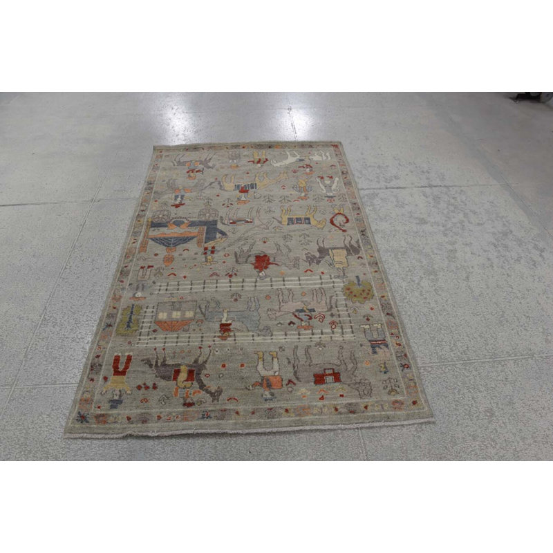 Transitional Hand Knotted Wool Area Rug in Tan