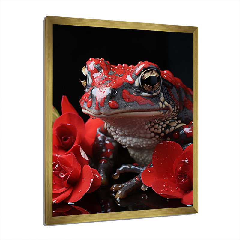 «Red Frog Portrait», reproduction d'art sur toile, H 32 po x l 16 po x P 1 po, Encadrement doré
